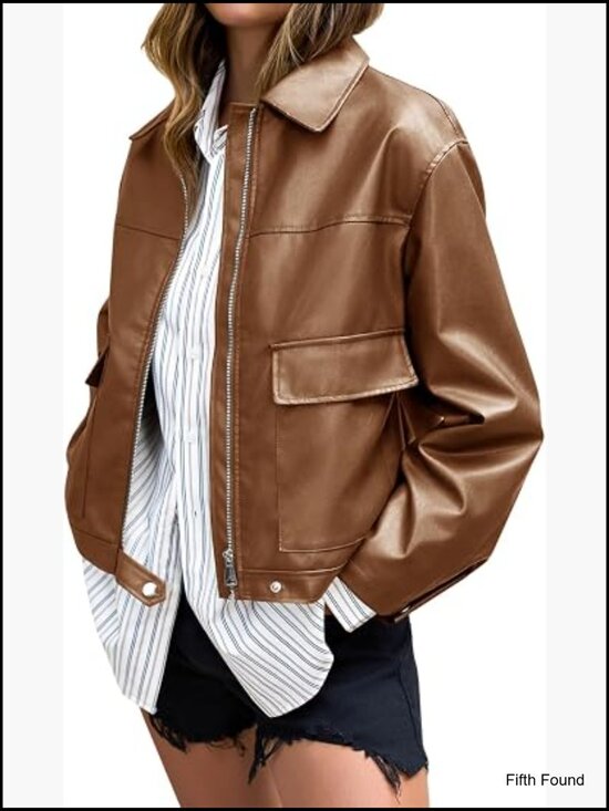 Jackets & Blazers - Faux Leather Cropped Bomber Jacket Zip Up Moto Coat
